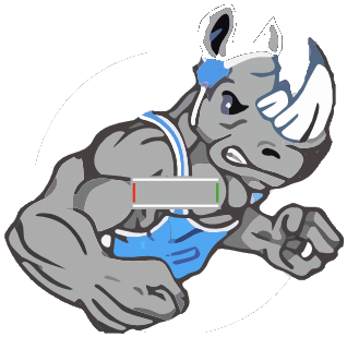 Rhinos Wrestling Club mascot, a muscular charging rhino in club colors